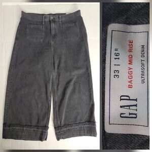 Gap Jeans Womens 33 Baggy Mid Rise Wide Leg Crop Stretch Cotton Charcoal Gray